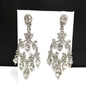 Dangle Earrings Clear Rhinestones Silver Tone, 2 3/4 Inch, Formal Wedding Posts